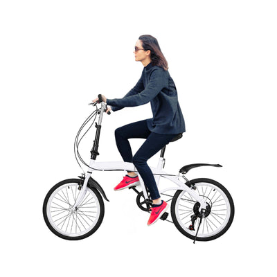 TFCFL 20 Zoll Faltrad Klapprad Einstellbare Höhe Leichtgewicht Fahrrad Mountainbike 7 Gang Schalthebel Doppel V Bremse Erwachsenenfahrrad für Herren Damen Studenten Weiß