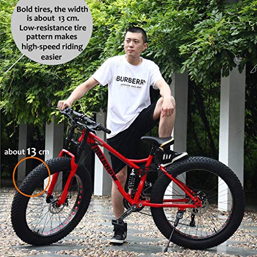 Mountainbike, 26 Zoll (66 cm), MJH-01, Erwachsene, Fat-Tyre-Mountain-Trail-Bike, 24-Gang-Fahrrad, Rahmen aus Karbonstahl, doppelte Vollfederung, doppelte Scheibenbremse, Orange/Cyan