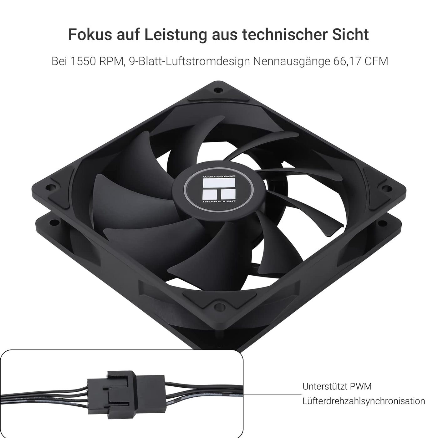 Thermalright TL-C12C CPU-Lüfter 120mm Gehäuse Kühler Lüfter, 4Pin PWM Silent Computer Lüfter mit S-FDB Lager enthalten, bis zu 1550RPM Lüfter