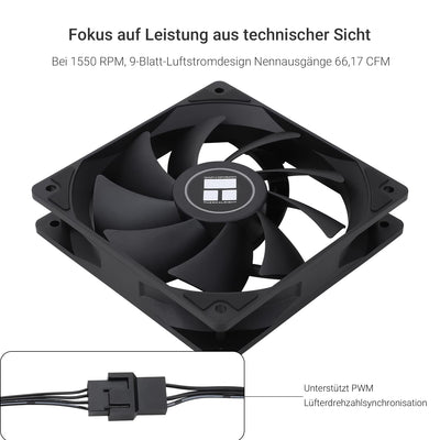 Thermalright TL-C12C CPU-Lüfter 120mm Gehäuse Kühler Lüfter, 4Pin PWM Silent Computer Lüfter mit S-FDB Lager enthalten, bis zu 1550RPM Lüfter