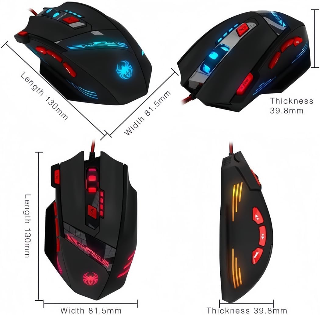 zelotes T90 Gaming Maus 9200 DPI, 8 Programmierbare Tasten, Multi-Modi LED, USB Gaming Maus, Gewichtstuning für Pro Gamer