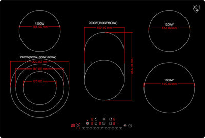 K&H 5 Zonen Glaskeramikkochfeld 77cm Elektro Autark Eingebaut NC-8608