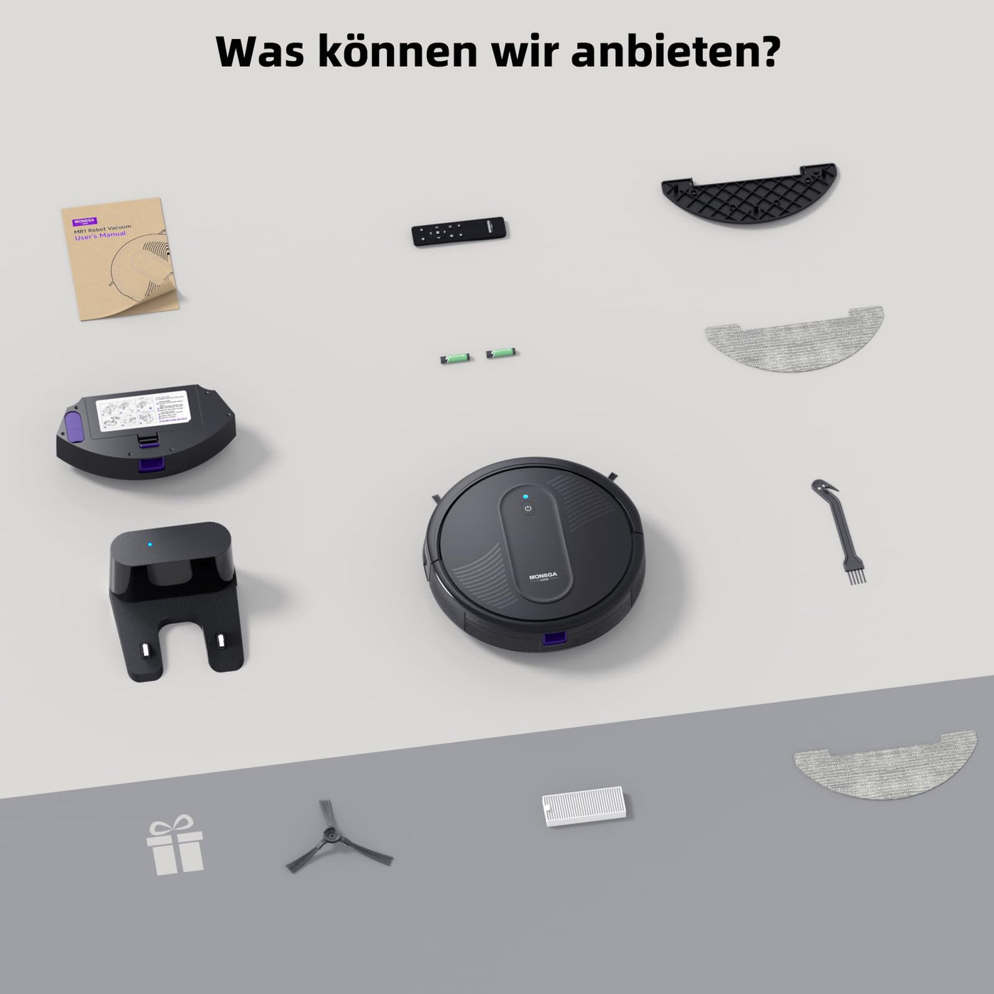 MONSGA Saugroboter mit Wischfunktion 3 in 1, Staubsauger Roboter 3000PA, Saugroboter mit 2 Bürsten, Selbstaufladend, WiFi, 140Mins, Ideal für Tierhaare, Teppich, Hartboden (Schwarz)