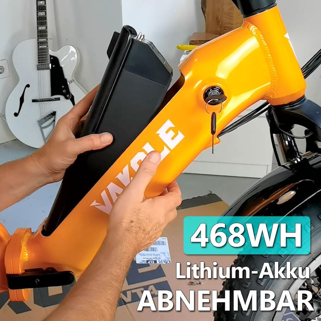 VAKOLE VT4 E-Bike Klapprad 20 Zoll Tiefeinsteiger Elektrofahrräder mit 36V 13Ah Akku, 75Km Reichweite - 3.0 Zoll Reifen E-Fahrrad, 7-Gang Fatbike Ebike für Herren Damen