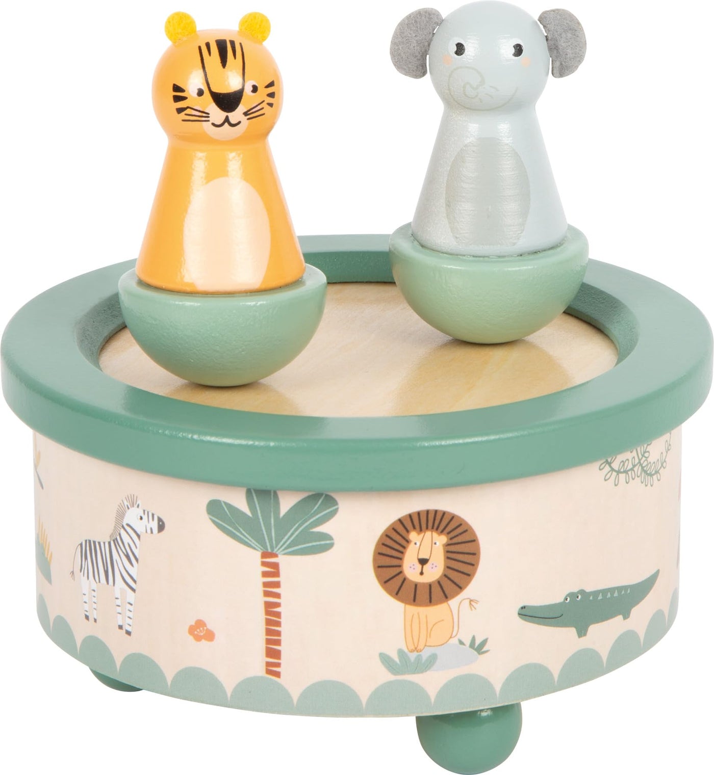 small Foot Spieluhr „Safari“ aus FSC® 100%-zertifiziertem Holz, kindgerecht gestaltet mit Tiger und Elefant, für Kinder ab 2 Jahren, 12738