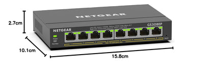 NETGEAR GS308EP PoE Switch 8 Port Gigabit Ethernet LAN Switch PoE+ 62W Plus (Managed Netzwerk Switch PoE mit IGMP Snooping, QoS, VLAN, lüfterloses Metallgehäuse), Schwarz