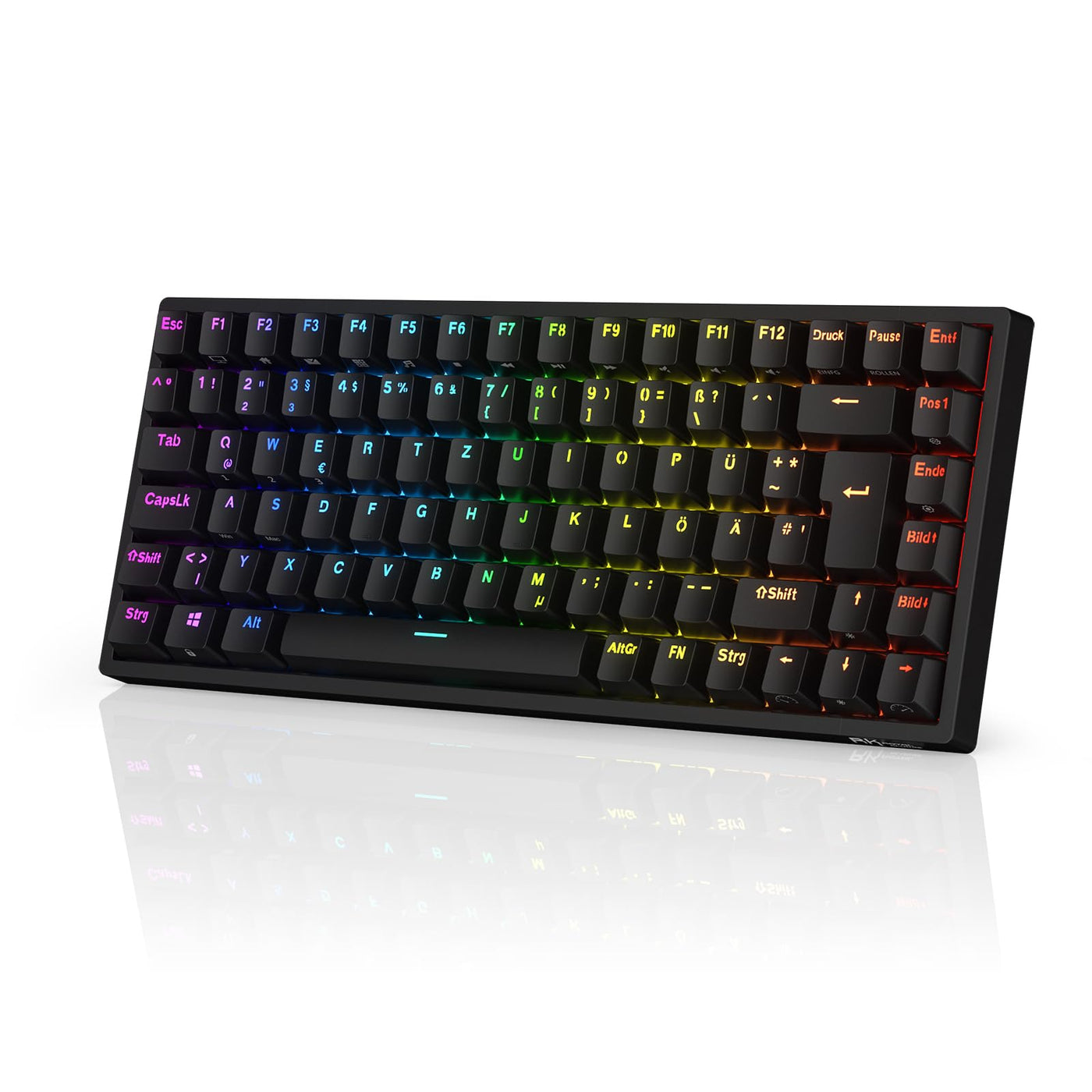 RK ROYAL KLUDGE RK84-DE 75% Gaming-Tastatur, 85 Tasten TKL , Bluetooth Mechanische , Rote Schalter, RGB Hintergrundbeleuchtung, 2.4Ghz für Mac & Windows, Schwarz
