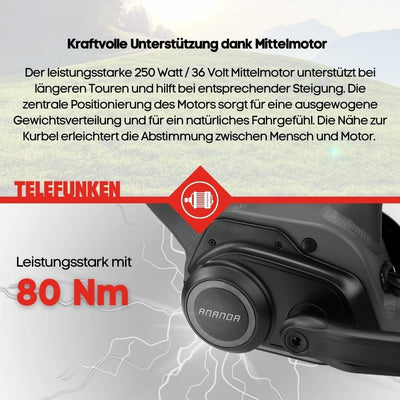 TELEFUNKEN E-Bike 29 Zoll Fahrrad für Damen & Herren | Pedelec SUV 10-Gang Kettenschaltung | Hydr. Scheibenbremsen | inkl. Panzerkabelschloss | Elektrofahrrad 250 W Mittelmotor |720 Wh Li-Ion-Akku
