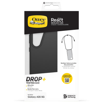 OtterBox React Necklace Hülle für Samsung Galaxy A35 5G, ultraschlanke, schützende Hülle mit Verstellbarer und Abnehmbarer Handykette, Getestet nach Militärstandard, Schwarz
