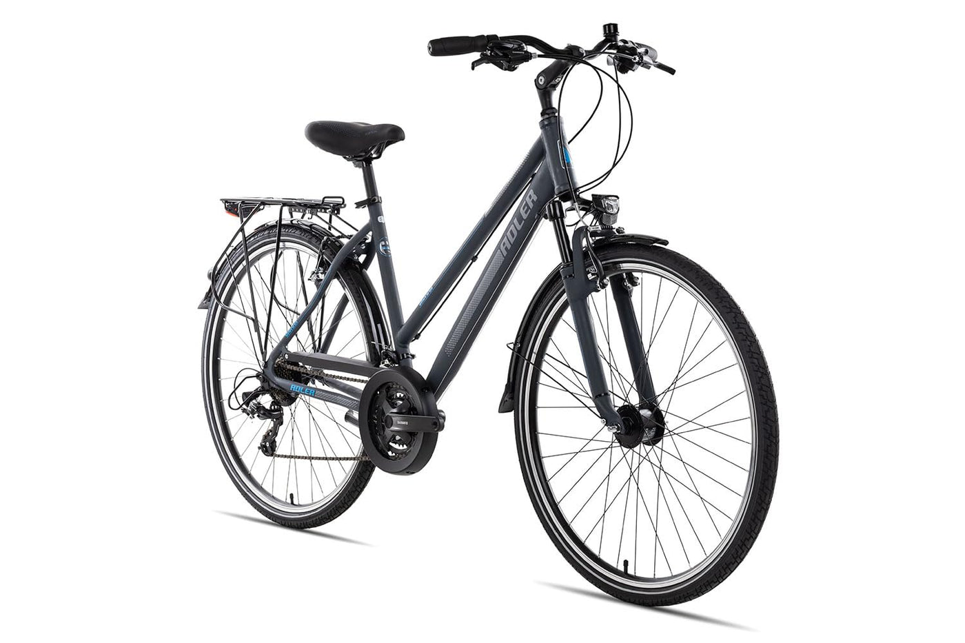 Adler Verona Trapez Damenrad 28 Zoll 21 Gang Trekkingrad aus Aluminium, Farbe:Darkgrey matt/Grey Blue, Rahmengröße:55 cm, Laufradgröße:28 Zoll