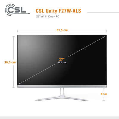 All-in-One-PC CSL Unity F27W-ALS, 68,58 cm (27 Zoll, 1920x1080 Full HD) - Leistungsstarker AIO (Intel N200 CPU 4x3700 MHz, 512 GB SSD, 16 GB DDR4-RAM, Windows 11 Home), weiß