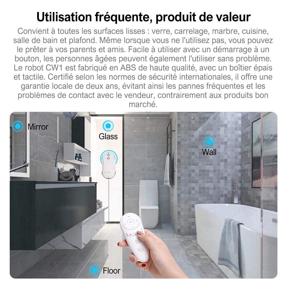 TookFun CW-1 Glasreiniger Roboter Automatische Wassersprüh- und Wegplanung für Fenster, Glas, Fliesen, Badezimmer (White)