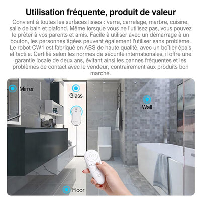 TookFun CW-1 Glasreiniger Roboter Automatische Wassersprüh- und Wegplanung für Fenster, Glas, Fliesen, Badezimmer (White)