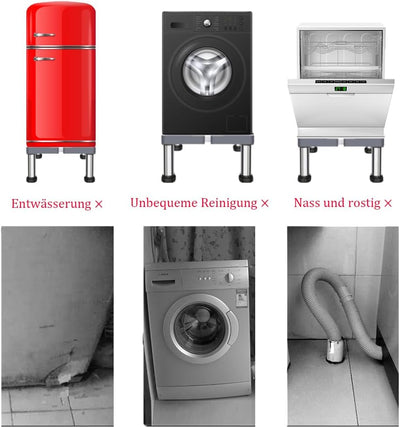 Waschmaschinen Untergestell Waschmaschinenständer Waschmaschinensockel Podest für Kühlschrank, Trockner und Gefrierschrank Bärenlast 150kg, Verstellbare Breite Höhe(40-60cm,19-22cm)