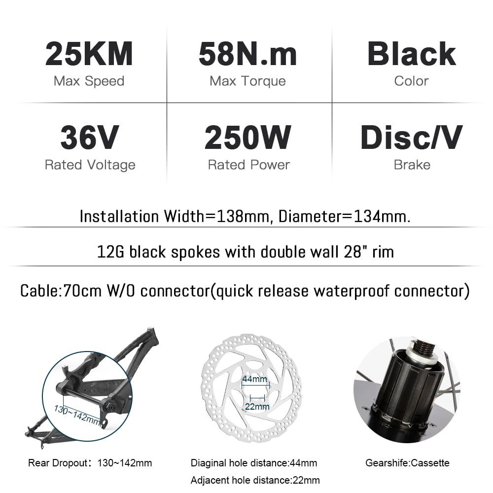 YOSE POWER 28" Ebike Umbausatz 36V 250W Heckmoter Elektrofahrrad Conversion Kit für Steckritzel Cassette mit Integrierte Controller Hailong 36V 18Ah Batterie