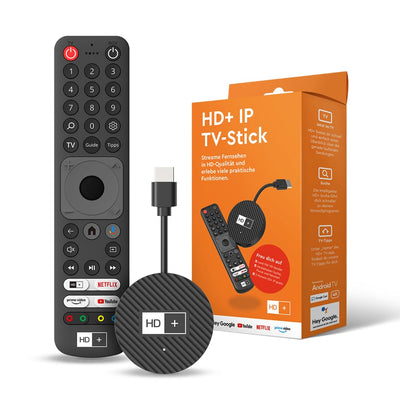 HD+ IP TV-Stick, Fernsehen über Internet für alle TVs, 3 Monate HD-TV inkl., Zugriff auf Netflix, YouTube, mit HDMI, WLAN/LAN und 4K