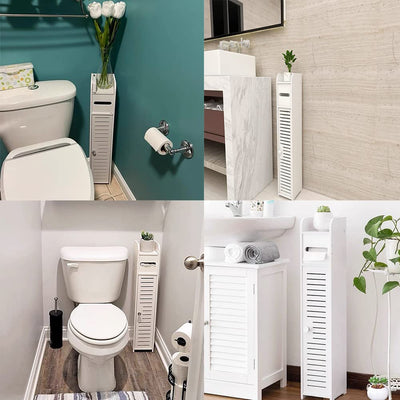 Toilettenschrank mit Toilettenpapierhalter, Badezimmerschrank Bad Hochschrank Badschrank Schmal, 81cm Freistehender Badezimmerschrank mit Ablagefach, 2 Fächer & Schublade, L16CM x W17CM x H81CM