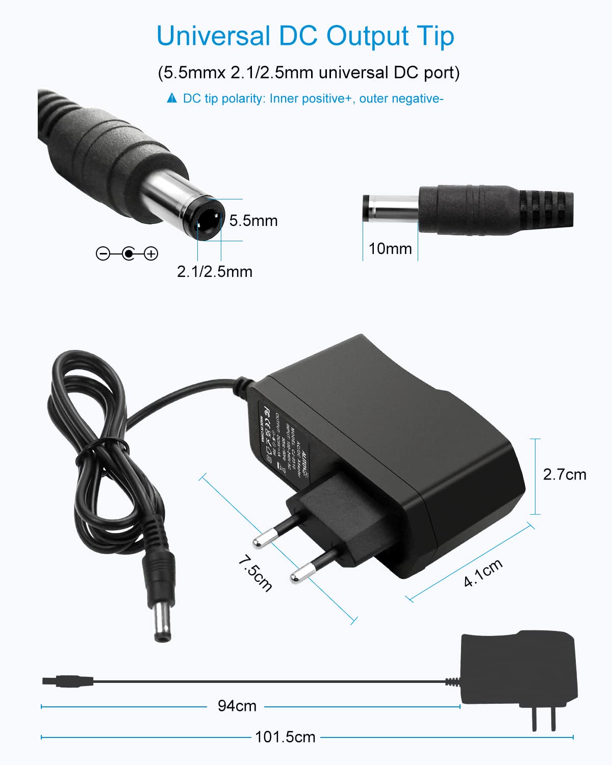 ALITOVE 5V 1A Netzteil DC 5 Volt 5W 1000mA max Steckernetzteil 800mA 650mA 500mA 100mA Adapter Transformator mit 8 Steckers für Raspberry Pi USB-HUB LED Streifen Min Fan MP3/MP4 E-Reader