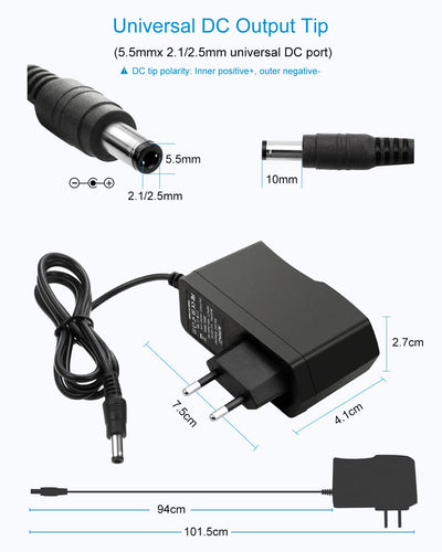 ALITOVE 5V 1A Netzteil DC 5 Volt 5W 1000mA max Steckernetzteil 800mA 650mA 500mA 100mA Adapter Transformator mit 8 Steckers für Raspberry Pi USB-HUB LED Streifen Min Fan MP3/MP4 E-Reader