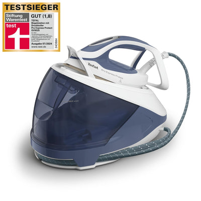 Tefal GV9225 Pro Express Protect Dampfbügelstation | 7,6 Bar Dampfdruck | variable Dampfmenge: 140 g/Min. | Dampfstoß: 550 g/Min. | Anti-Kalk-Kollektor | vertikale Dampffunktion | Blaugrau/Weiß