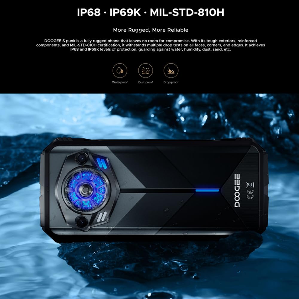 DOOGEE S Punk Smartphone ohne Vertrag (2024), 10800mAh Akku / 33W Simlockfreie Handys, 16GB + 256GB, Robustes 4G, 50MP Kamera + 16MP Outdoor Handy, Android 14 6.58 Zoll, NFC Grün