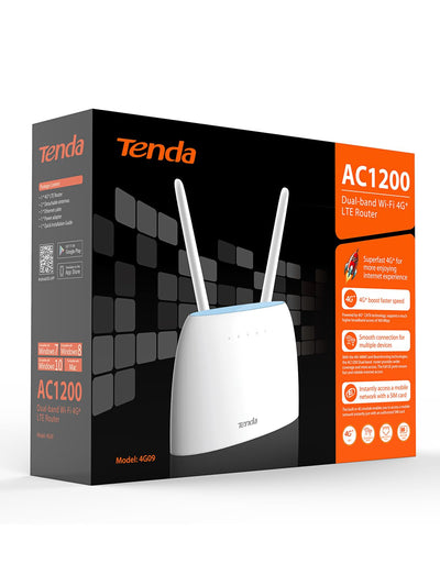 Tenda 4G09 4G LTE WLAN Router für SIM Karten (CAT6 AC1200 Dualband 2,4GHz: 300Mbit/s+5GHz: 867Mbit/s, 150 Mbit/s im Download) 2-Gigabit-Port, Plug & Play, 2 Abnehmbare Antennen, MU-MIMO, IPv6, Weiß