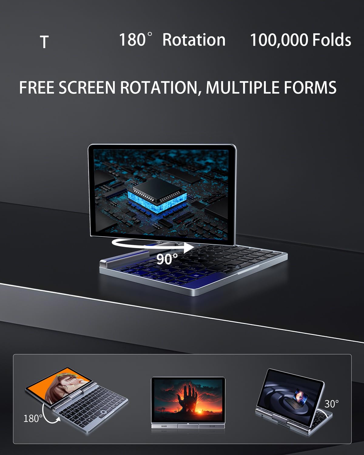 8-Zoll 2-in-1 Mini-Laptop mit QWERTZ-Tastatur, drehbarem HD-Touchscreen & Stiftunterstützung, Windows 11 Pro, N150, 12GB RAM, 1TB SSD, Wi-Fi 6, BT 5.2, HDMI, Typ-C, 2MP Kamera