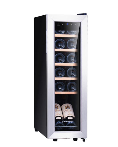 Kalamera Weinkühlschrank, 12 Flaschen 35 Liter Weinklimaschrank klein mit Kompressor, 5-18°C, KRC-35FCSS