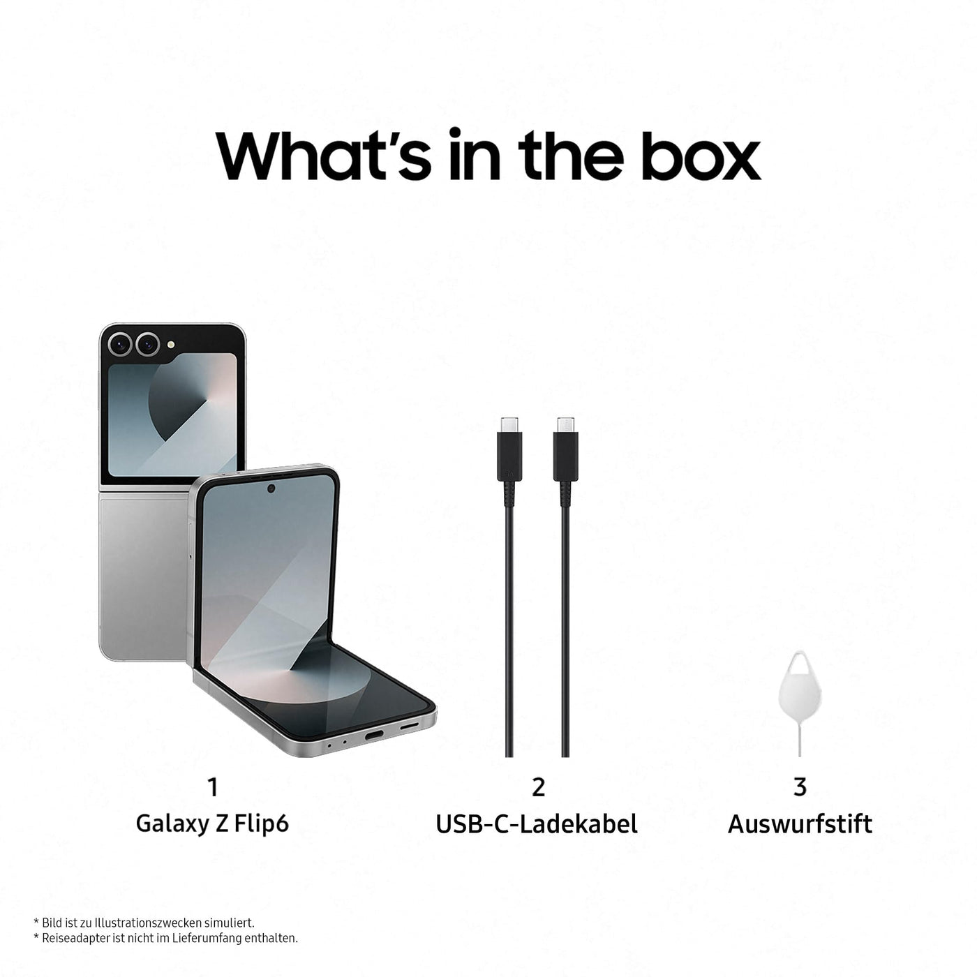 Samsung Galaxy Z Flip6 AI-Smartphone, Simlockfreies Handy ohne Vertrag, 256 GB Speicher, Silver Shadow + Buds3 Pro Kabellose Bluetooth-Kopfhörer, Active Noise Cancelling (ANC)