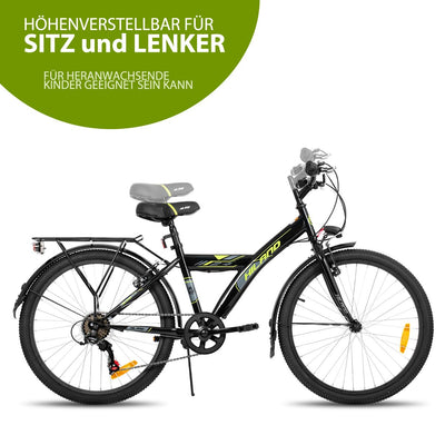 HILAND 24 Zoll Kinderfahrrad Mountainbike für Kinder Jungen Mädchen ab 7 8 9 10 11 Jahren mit 6 Gang Schaltung,Licht nach STVO, Ständer, Schwarz Fahrrad