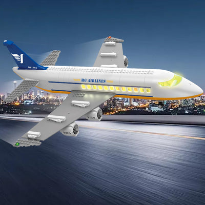 HOGOKIDS Passagierflugzeug Bauspielzeug Set mit LED Licht, 901 PCS Flugzeug Bausteine Spielzeug mit Terminal, Radarturm, Anhänger, Flugzeug-Modell Geschenke für Jungen Mädchen ab 6 7 8 9 10 Jahre