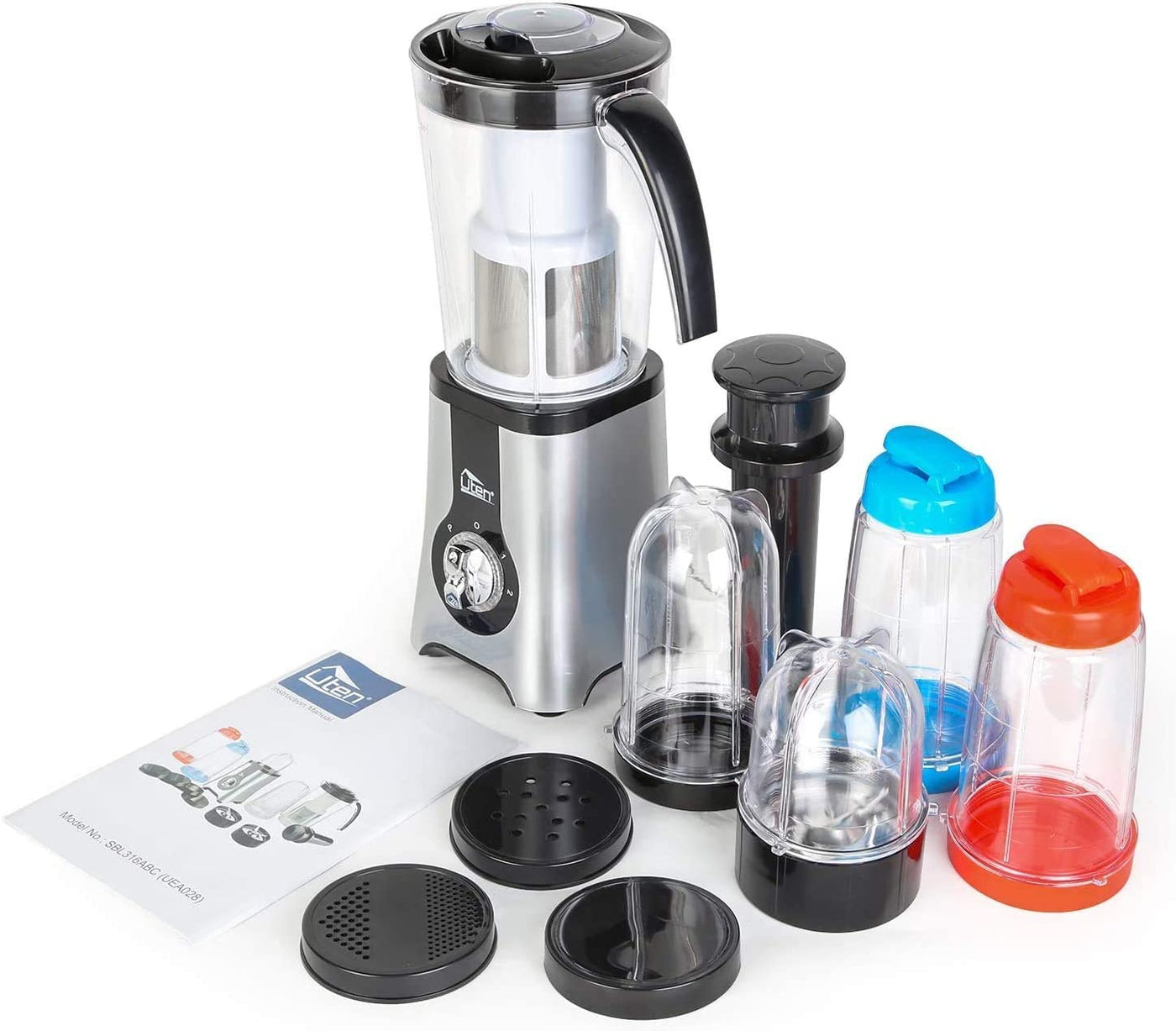 Uten Standmixer Mixer Smoothie Maker Multifunktion Standmixer Entsafte Fleisch Ice Crusher Elektrisch edelstahl Mixer mit Flasche Mixer Küche 5 in 1 (380W，22000U/Min)