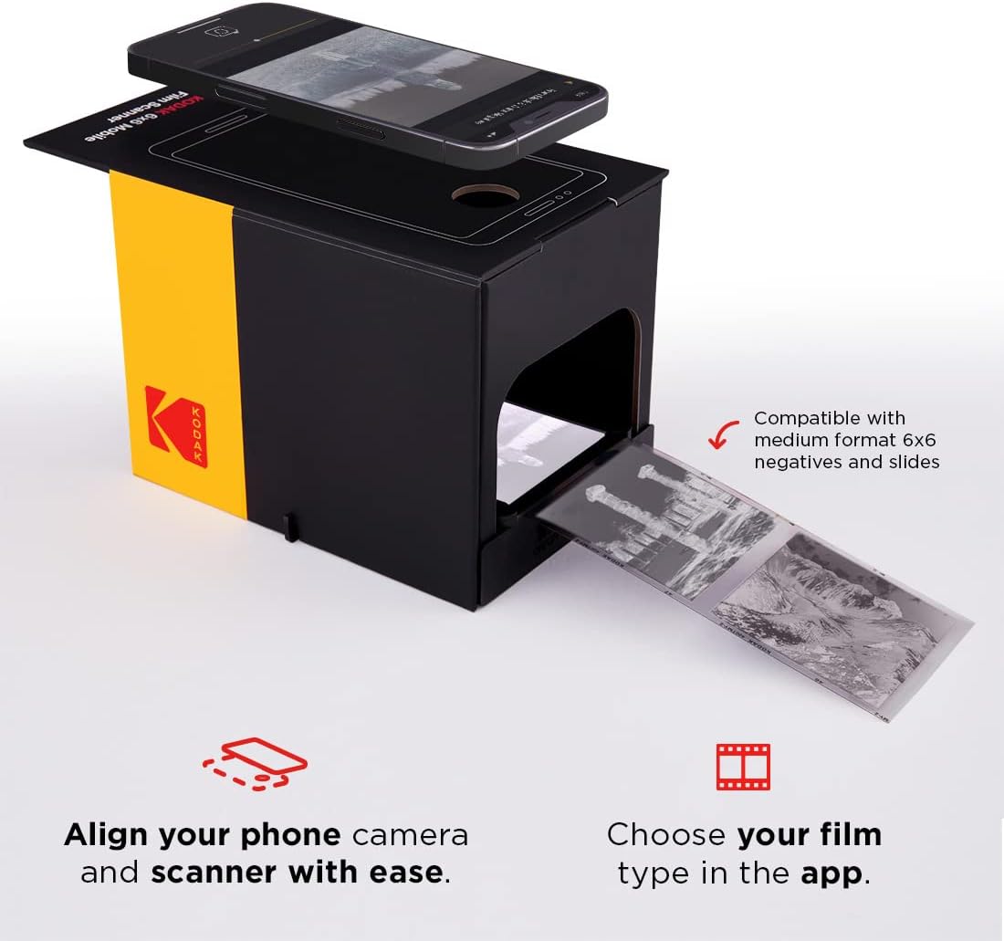 KODAK 6x6 Mobiler Filmscanner, konvertieren und speichern Sie 6x6 Dias und Negative [120 und 220 Filmformate] auf Ihrem Smartphone