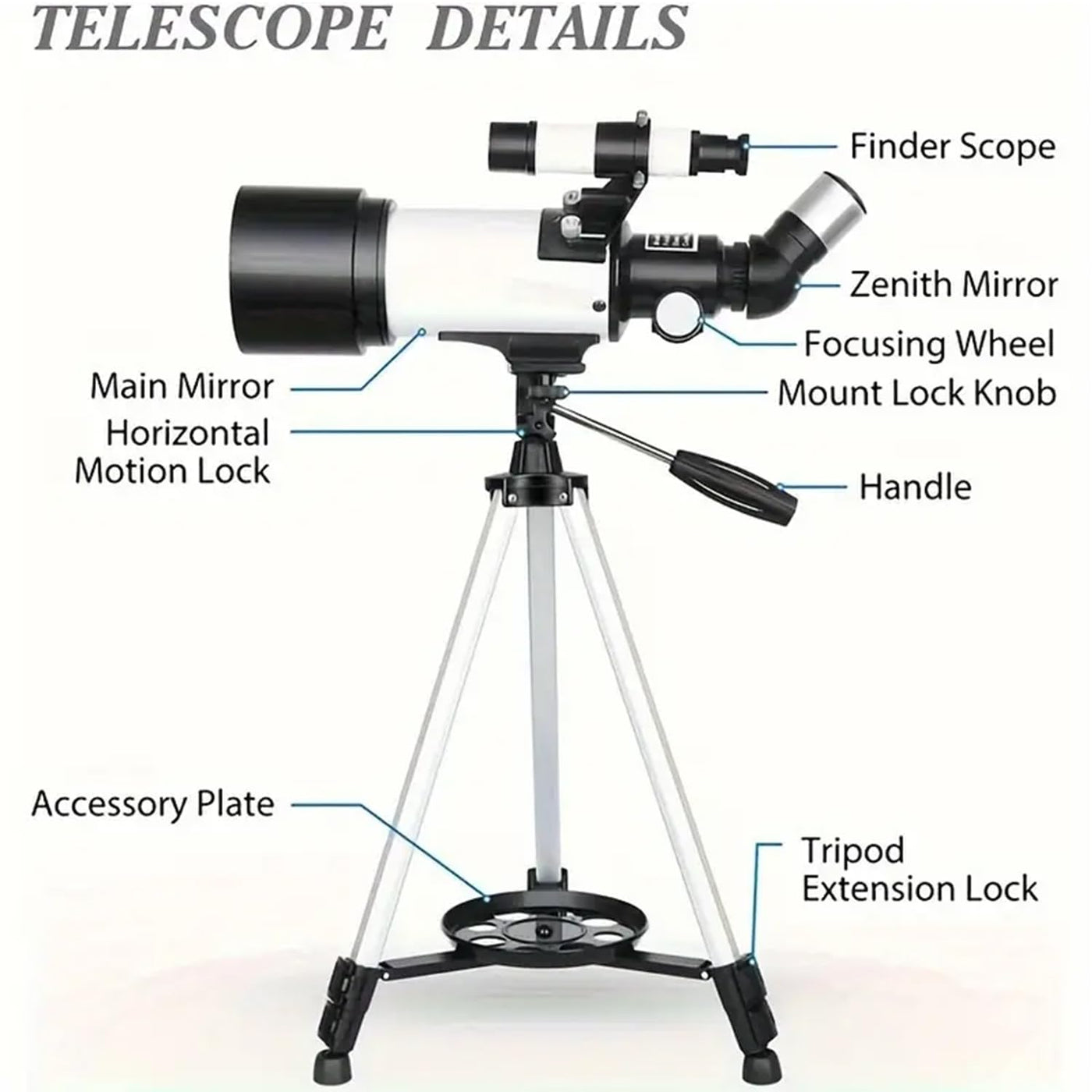 Misilmp Teleskop, inkl. Linsen, Handyhalterung, Tragetasche 70mm Aperture 400mm Refraktor Teleskope für Anfänger & Kinder, Tragbares Stativ Astronomie Erwachsene Fernrohr Telescope (Schwarz)