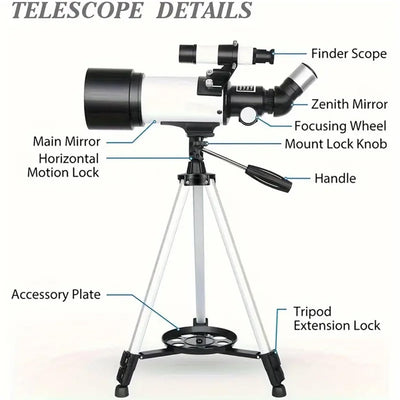 Misilmp Teleskop, inkl. Linsen, Handyhalterung, Tragetasche 70mm Aperture 400mm Refraktor Teleskope für Anfänger & Kinder, Tragbares Stativ Astronomie Erwachsene Fernrohr Telescope (Schwarz)