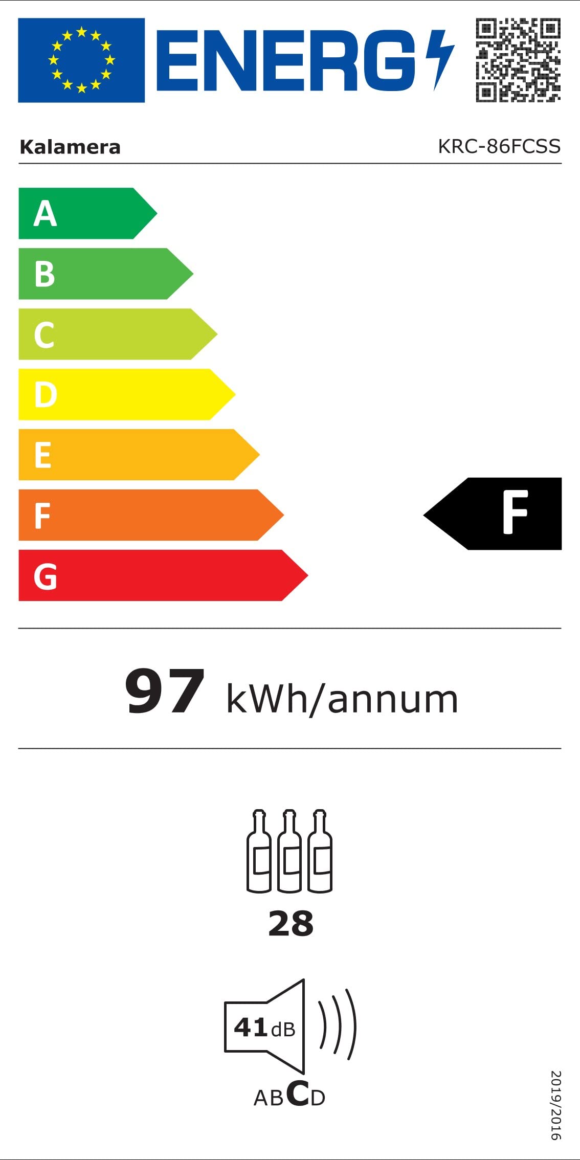 Kalamera Weinkühlschrank, 28 Flaschen 86 Liter, Touch-Bedienfeld, Schwarze Glastür, Verdeckter Griff, 5-18°C Kühlzone, Herausnehmbare Eisenböden, KRC-86FCSS-B