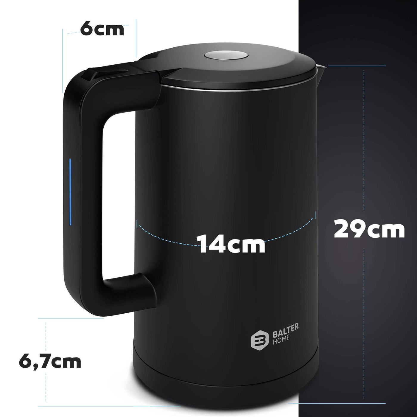 Balter Wasserkocher Edelstahl WK-4, 1,7 Liter, elektrischer Wasserkocher, Doppelwand Design, BPA frei, LED, Teekocher Kompakt, leise (Pink)