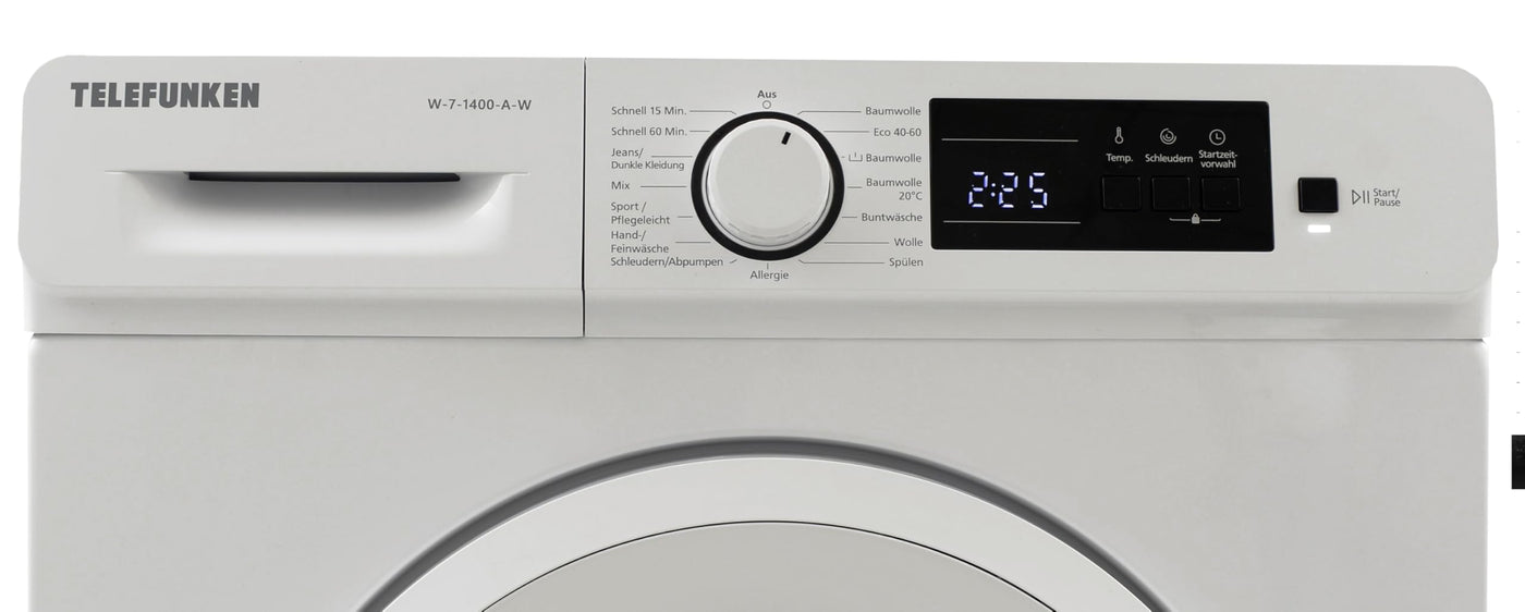 Telefunken Waschmaschine 7kg | 1400 U/Min. | Inverter Motor - Leise & Effizient | Aquastop - Schutz vor Wasserschäden | Schontrommel | Washing Machine mit 15 Programmen | EEK A | W-7-1400-A-W weiß