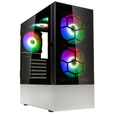 Kolink Observatory MX Glass PC-Gehäuse, Kolink Umbra ARGB-Lüfter, Mesh-PSU-Verkleidung, Glasfrontplatte, SPCC-Stahl, Midi Tower, Schwarz und Weiß