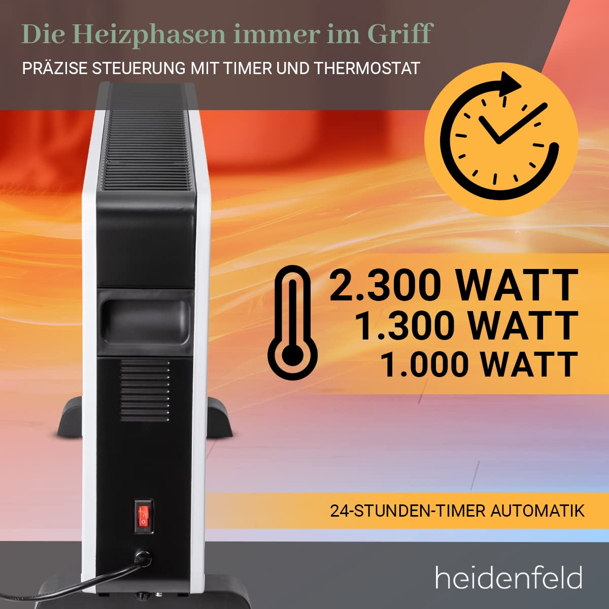 Heidenfeld Elektro Konvektorheizung EK100 | 𝟑 𝐉𝐀𝐇𝐑𝐄 𝐆𝐀𝐑𝐀𝐍𝐓𝐈𝐄 - 2300 Watt - Fernbedienung - Timer - LCD-Display - Heizkörper - Heizgerät - Elektroheizung - Bis 40 m² - Konvektor (EK100)