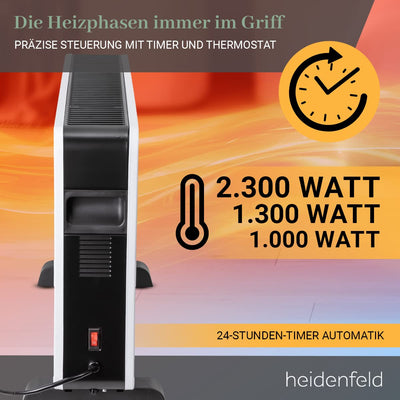 Heidenfeld Elektro Konvektorheizung EK100 | 𝟑 𝐉𝐀𝐇𝐑𝐄 𝐆𝐀𝐑𝐀𝐍𝐓𝐈𝐄 - 2300 Watt - Fernbedienung - Timer - LCD-Display - Heizkörper - Heizgerät - Elektroheizung - Bis 40 m² - Konvektor (EK100)