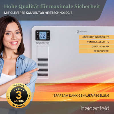 Heidenfeld Elektro Konvektorheizung EK100 | 𝟑 𝐉𝐀𝐇𝐑𝐄 𝐆𝐀𝐑𝐀𝐍𝐓𝐈𝐄 - 2300 Watt - Fernbedienung - Timer - LCD-Display - Heizkörper - Heizgerät - Elektroheizung - Bis 40 m² - Konvektor (EK100)
