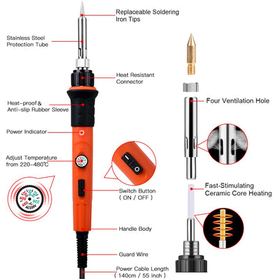 Brandmalerei Lötkolben Set, Brandmalkolben Set Temperatur Einstellbar 220~480 ℃ für Holz Leder Brennkolben DIY Kunst Geschenkset Farbstifte, Leder Gravieren Schweißen, Skulptur Holzbrandmalerei