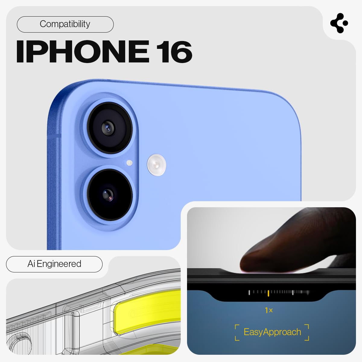 Spigen Tough Armor (AI) Hülle Kompatibel mit iPhone 16 -Schwarz