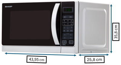 Sharp R642INW 2-in-1 Mikrowelle mit Grill/ 20 L/ 800 W/ 1000 W Quarzgrill/ 8 Automatikprogramme/ Timer/ Kindersicherung/ Energiesparmodus/ Glasdrehteller (25, 5 cm)/ silber