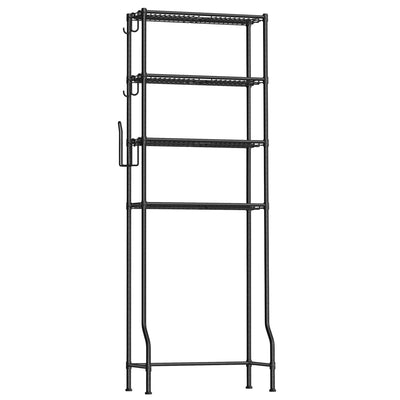 SONGMICS 4-stöckiges Toilettenregal, Badezimmerregal, Waschmaschinenregal, verstellbare Ablagen, mit Haken, Toilettenpapierhalter, platzsparend, 30 x 63 x 176 cm, schwarz BTS013B01
