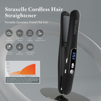 Straxelle Mini Glätteisen Kabellos 2 in 1 Glätteisen Locken und Glätten mit 5000mAh Reiseglätteisen 3 Einstellbare Temperaturen 175°C-215°C mit LED-Anzeige für Frauen Männer (Rosa)
