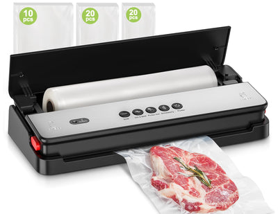 Bonsenkitchen Vakuumiergerät, für Trockene und Feuchte Lebensmittel Vakuumierer mit Eingebauter Cutter, 1 Rolle Folienbeutel, 50 Profi-Folienbeutel