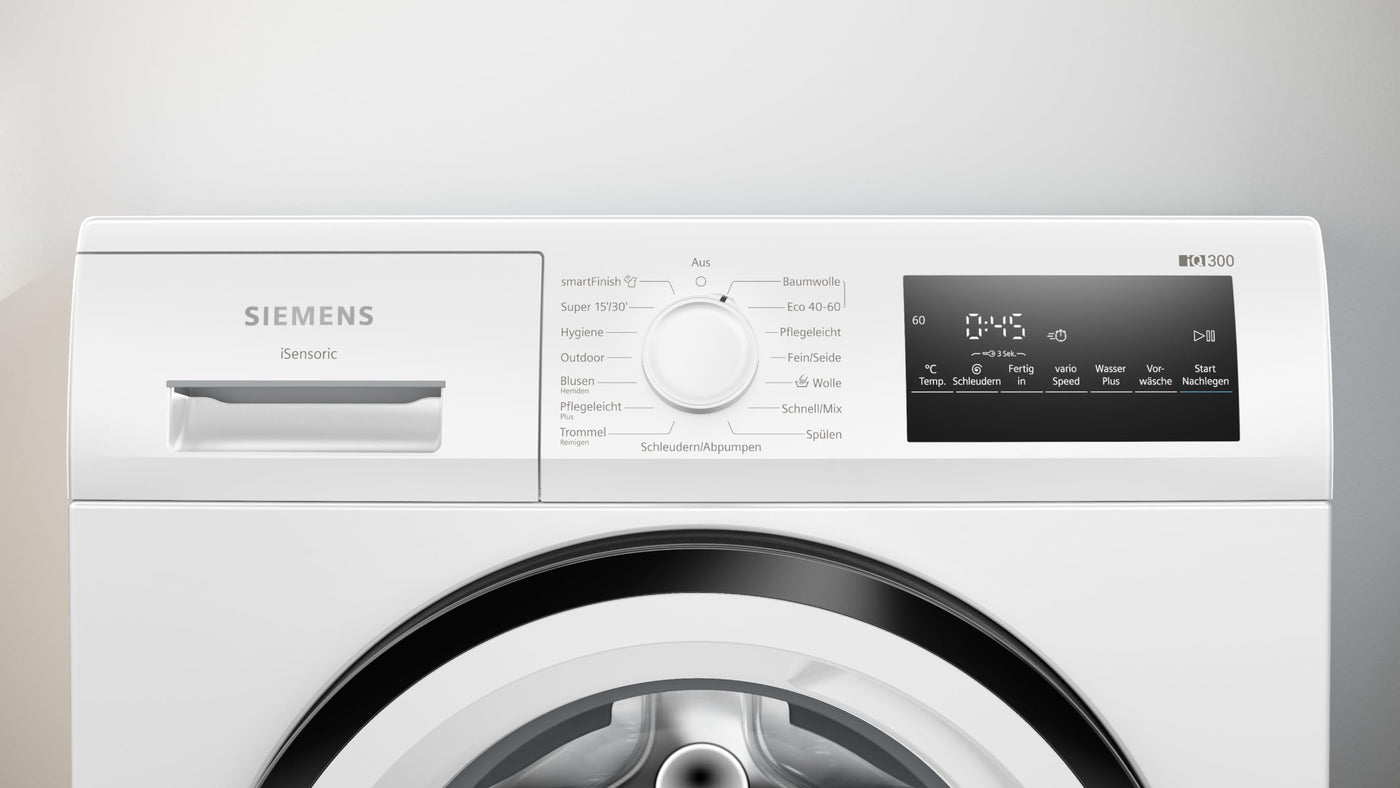 Siemens WM14N225 Waschmaschine iQ300, Frontlader mit 8kg Fassungsvermögen, 1400 UpM, speedPack L, smartFinish, Outdoor-Programm, LED-Display, Weiß, 60cm