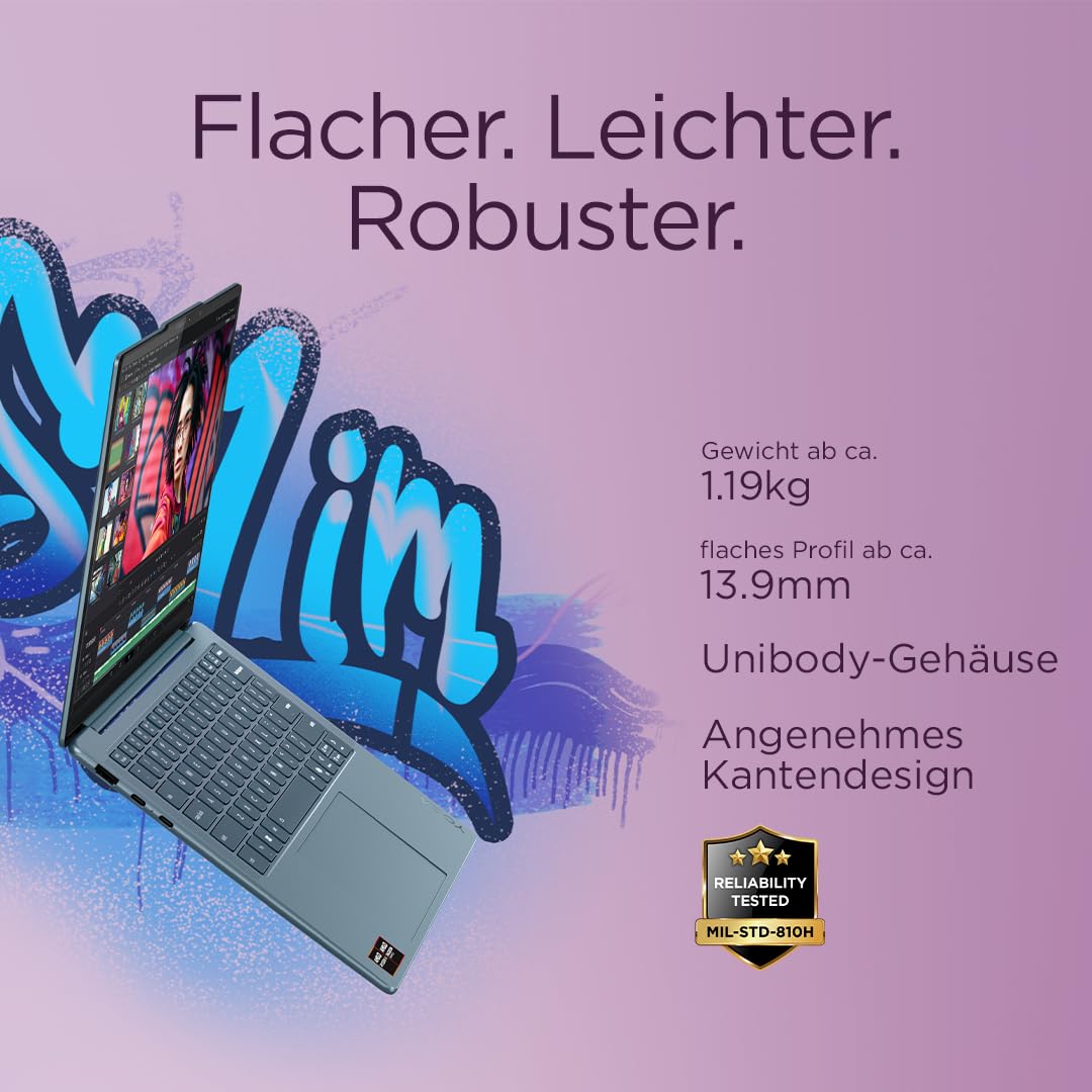 Lenovo Yoga Slim 7 Laptop | Copilot+ PC | 14" 2.8K WUXGA OLED Display | AMD Ryzen AI 5 340 | 16GB RAM | 512GB SSD | AMD Radeon Grafik | Win11 | QWERTZ | Tidal Teal | 3 Monate Premium Care